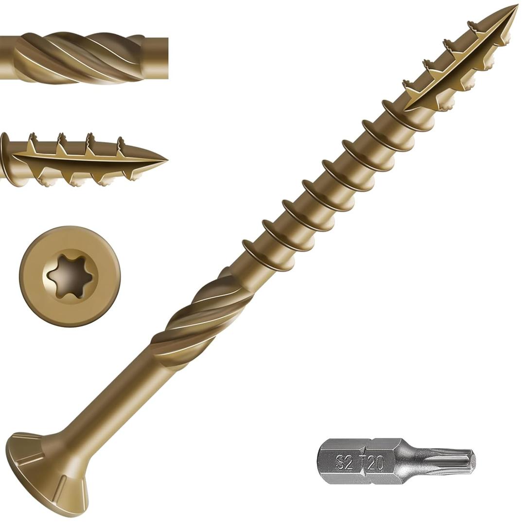 #10 * 3" Deck Screws, (342pcs) 5 lbs.Exterior Wood Screws, Rust Resistant Epoxy Coated, Bronze, T20 Star Bit (Yellow)