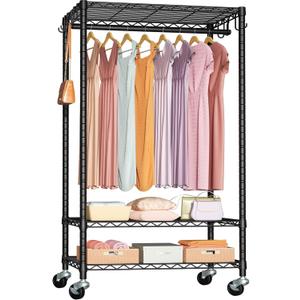 FUTASSI P6 Rolling Clothes Rack Heavy Duty, Clothing Racks for Hanging Clothes, Freestanding Garment Rack with Wheels, Portable Closet Rack Max Load 380 LBS, 35.5'' W x 14'' D x 74.6'' H, Black