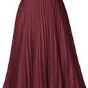 GRACE KARIN Pleated Midi Skirt for Women,Chiffon Elastic High Waist Knee Length Skirts,Swing Flare A-Line Outfits (Red, L)