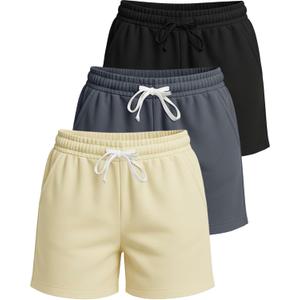 3 Pack Women's Fleece Shorts Lounge Sweat Athletic Casual with Pockets Gym | Everyday Wear, Casual, Sleep, Gym, Walking, Drawstring, Elastic Waist, Running, Yoga, Basketball; Ultra Soft, Warm & Cozy