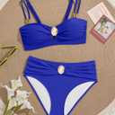 Eomenie Bikini Sets for Women Color Block Two Piece Bathing Suit V Neck Tie Back Swimsuit,XL