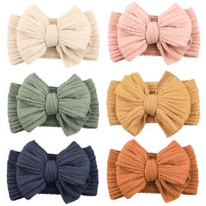 6 Pack Baby Headbands Super Soft Stretchy Nylon Hair Bands Hair Bows Hair Accessories for Baby Girls Newbrons infants Toddlers 02 (Navy Blue)