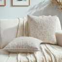 HAUSSY Pack of 2 Pillow Covers 18x18 Inch, Reversible Chenille Decorative Throw Pillows Farmhouse Neutral Cushion Covers Home Decor Soft Pillowcases for Couch Living Room Sofa Bed, Cream(Covers Only)