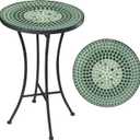 Vipush Mosaic Outdoor Side Table, 14" Round Folding Plant Stand for Patio Garden Backyard Balcony Porch Indoor Accent End Table for Living Room, Ceramic Tabletop with Black Iron, Green