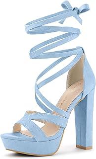 Allegra K Women's Lace Up Platform Block Heel Sandals Size 8