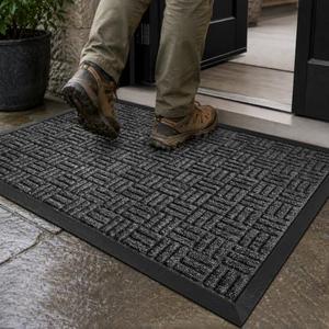 Mibao Front Door Mat Outdoor Entrance, 47" x 32" Heavy Duty Commercial Industria Dirt Trapper Waterproof Non-Slip Entryway Carpet,Weather Utility Rug, for Business Shop Patio Office Garage - Gray, 2'8" x 3'11"