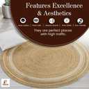 GRUHUM 9' ft Round Jute Cotton Area Rug - Natural Fiber Handmade Boho Farmhouse Jute Area Rug Soft Braided Rustic Vintage Reversible Indoor Outdoor Kitchen Bedroom Living Room Hallways 9ft Circle
