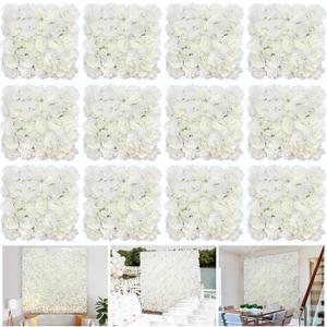 RIDDSEE 12pcs Flower Wall Backdrop16.5 x16.5 Artificial Floral Panels-White