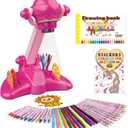 Sumsoltic Drawing Projector for Kids, Art and Craft Kit,Including Colored Pencils, Crayons, Coloring Books, Toys for 3+ Year Old Girls (Pink Drawing Kit v2)