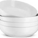 KooK Pasta Bowl, Salad Bowls, Bowls, Serving Bowls, Soup, Ceramic, Large Capacity, Microwave & Dishwasher Safe, Set of 4, 40 Oz, (White)