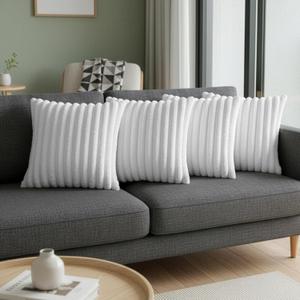 White Throw Pillow Covers 18 x 18 Set of 4, Cute Boho Throw Pillow Cover for Couch/Bed, Decorative Pillows Covers for Sofa/Bed, Accent Pillow Covers for Living Room, Rustic/Home/Room Decor