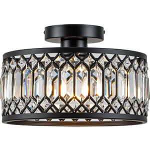 Rpzloila Crystal Ceiling Light Fixture, Modern Flush Mount Ceiling Light, Black Crystal Chandelier for Kitchen Bedroom Bathroom Entryway Hallway