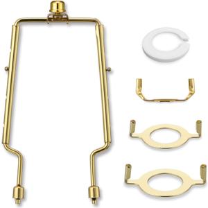 Lamp Shade Holder, 7 8 9 10 inch Adjustable Lamp Harp, Hardware Parts Included Brass Harp Frame and Finials, Standard Saddle, E14 E26 E27 Light Base UNO Fitter Adapter, Lamp Bracket Accessories (Gold)
