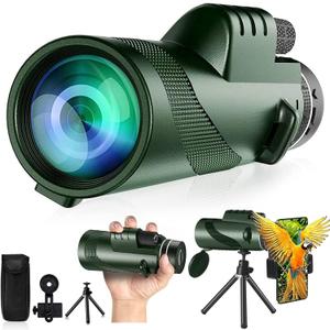 Monocular-Telescope 80x100 High Definition for Adults High Powered with Smartphone Adapter Telescope Hunting Wildlife Bird Watching Travel Camping Hiking-Green-1