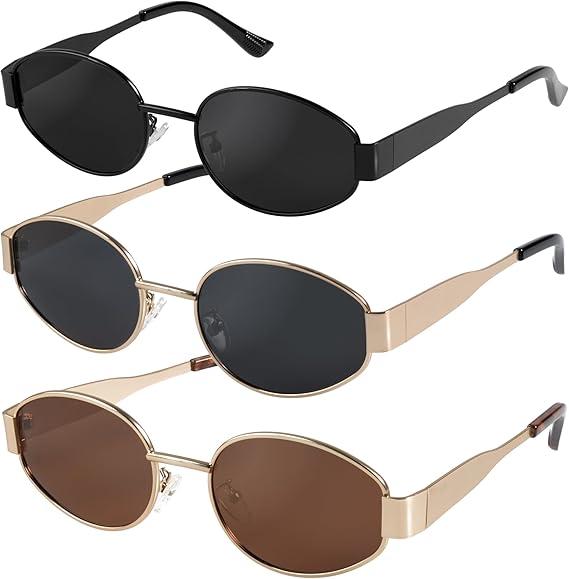 livho Retro Polarized Sunglasses - UV400 Protection, Oval Shape, Metal Frames - Matching Soft Case Incuded