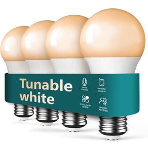 TREATLIFE Smart Light Bulbs 4Pack, 2500K-6500K Tunable White Dimmable LED Light Bulb Compatible with Alexa and Google Home, 2.4GHz WiFi Smart Bulb, 800LM, E26 A19 9W, No Hub Required