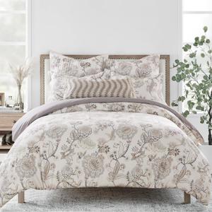 Levtex Home - Ophelia Blush Duvet Cover Set - Full/Queen Duvet Cover (90 x 94in.) + Two Standard Pillow Cases (26 x 20in.) - Floral - Taupe Grey Cream Blush - Rayon, Cotton (Duvet Cover - Queen)