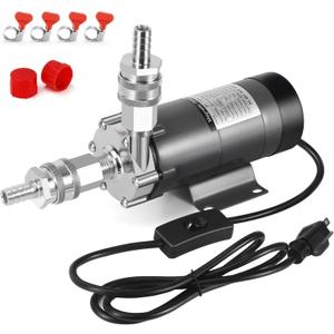 Wort Pump Food Grade Pump for Homebrew - High Temp Stainless Steel Magnetic Drive Pump Head Beer Brewing Equipment wine transfer Pump with Safety Switch, Beer Line Clamps, Quick Disconnect Set (Grey)