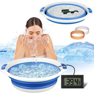 Facial Ice Bath Kit - Foldable Ice Bowl with Reusable Cubes for Cold Plunge (Blue)