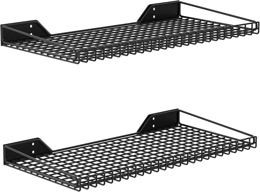 WALMANN 2 Pack Garage Wall Shelf, 23.5" x 12" Wall Mounted Storage Shelves for Garage, Closet, Laundry Room, Heavy Duty Wall Shelving, Holds Up to 65 lbs (Black)