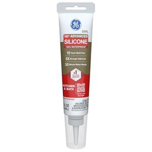 GE Advanced Silicone Caulk for Kitchen & Bathroom, Clear, 2.8 fl oz Tube, 1 Pack - 100% Waterproof Silicone Sealant, 5X Stronger Adhesion, Shrink & Crack Proof Exp. 04/2027