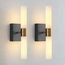 KUZZULL Wall Sconces Set of Two Black and Brass Gold Wall Lights with White Frosted Glass Shade Modern Wall Lamp for Bathroom Living Room Indoor Vanity Up and Down Sconces Wall Lighting for Hallway