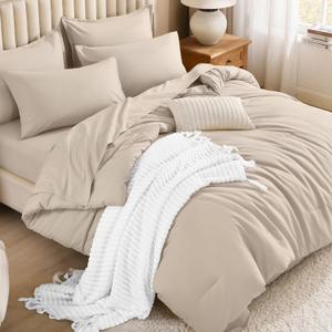 Litanika Comforter King Size Set Khaki - 7 Pieces Bed in a Bag King Bedding Comforter Sets, Plain Lightweight Bed Set with Comforter, Sheets, Pillowcases & Shams (King (104"x90"))