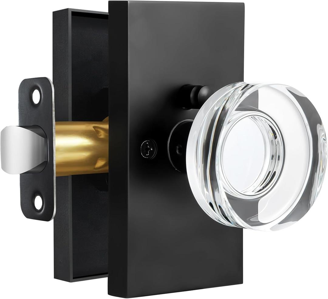 Glass Door Knobs Interior Privacy Crystal Door Knobs with Lock for Bedroom Bathroom, Matte Black (Privacy 1 Pack)