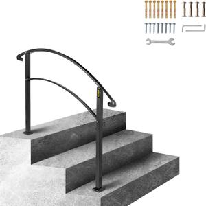 VEVOR Adjustable Metal Staircase Handrail for Outdoor Steps, 2-3 Steps Black Arch#1, Thickened Stair Railings for Porch, Deck
