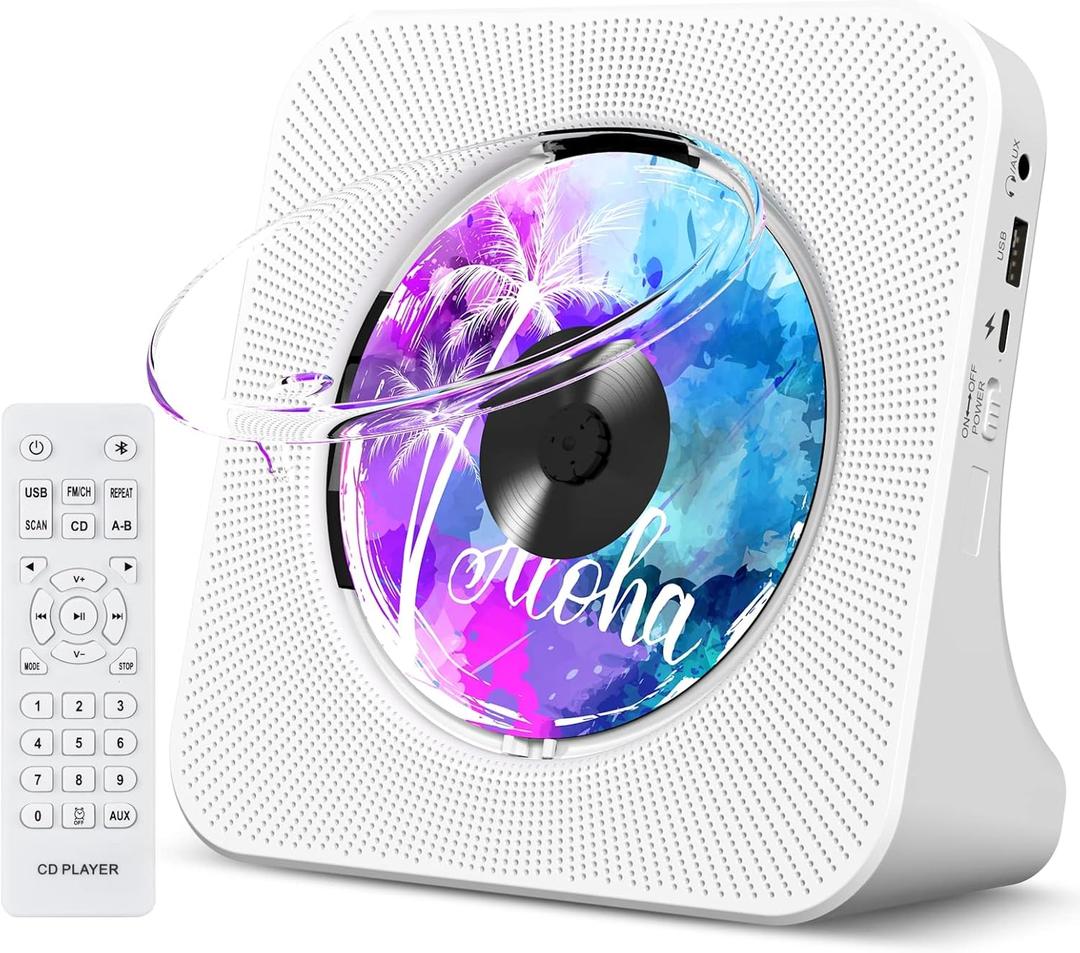 Gueray Portable CD Player with Bluetooth, Desktop CD Music Players for Home Built-in Double HiFi Sound Speakers, Support AUX&USB FM Radio Cool Men's Christmas Birthday Gifts,Gifts for Music Lovers (White)