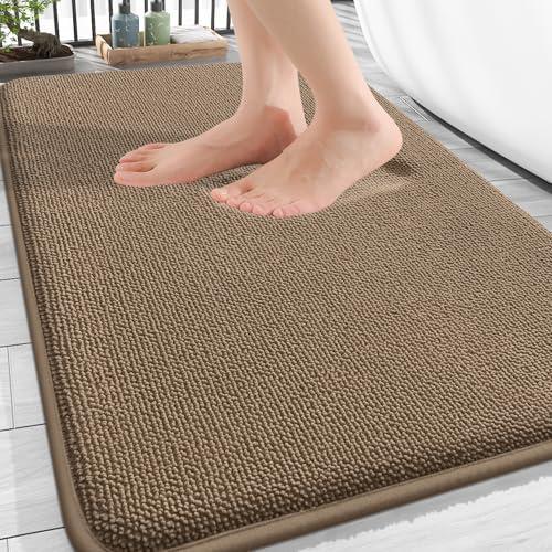OLANLY Thick Memory Foam Bath Mat Rug 30x20, Extra Soft Absorbent Bathroom Rug, Quick Dry Bath Mats, Non-Slip, Machine Washable Carpet for Bathroom, Tub and Shower, Home Decor Accessories, Tan