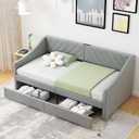 Twin Daybed with Upholstered Headboard and Charging Station, Daybed with Trundle, Sofa Day Bed with Strong Supports for Living Room, Bedroom and Guest Room (Grey)