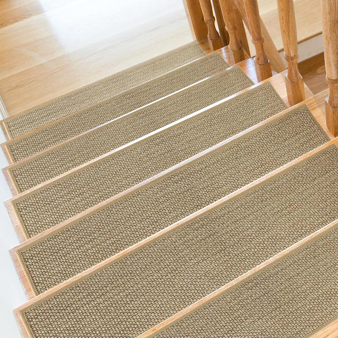 SMILOOL Stair Treads Non Slip for Wooden Steps Indoor 9" x 36" 8 Pack Extra Wide Stair Tread Carpet Stairs Runner, Step Pads with Reusable Adhesive for Dogs Kids Elders, Machine Washable, Beige