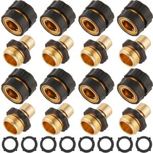 8 Set Quick Connect Hose Fittings for Garden Hose Quick Connector with Gasket, 3/4 Inch GHT Male and Female Attachment Quick Release Water Hose Adapter