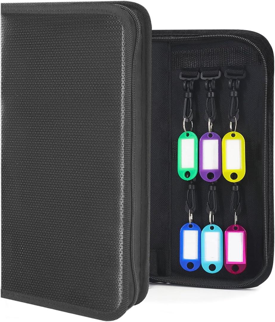 Portable Zippered Key Organizer, Waterproof Fireproof Key Case with 12 Key Hooks and Tags, Portable Key Storage for Rental Management Real Estate Sales Hotel Executives and Car Service (12 keys)