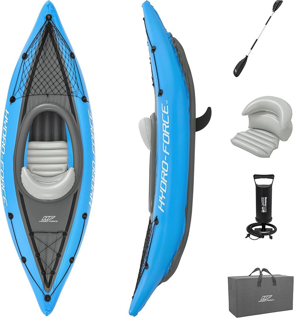 Bestway Hydro Force Inflatable Kayak Set | Includes Seat, Paddle, Hand Pump, Storage Carry Bag | Great for Adults, Kids and Families (1-Person Cove Champion)