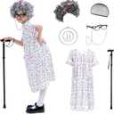 Old Lady Costume for Kids,100 Days of School Costume for Girls, Grandma Cosplay set (Large)