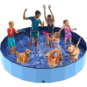 PETOCAT 107" Foldable Dog Pool for Kids, Hard Plastic Hard Plastic Shell Extra Large Non-Slip Swimming Pool for Kiddie Duck Pet, Collapsible Puppy Bathing Tub Heavy Duty, 9 ft x 19.7" H - 6XL