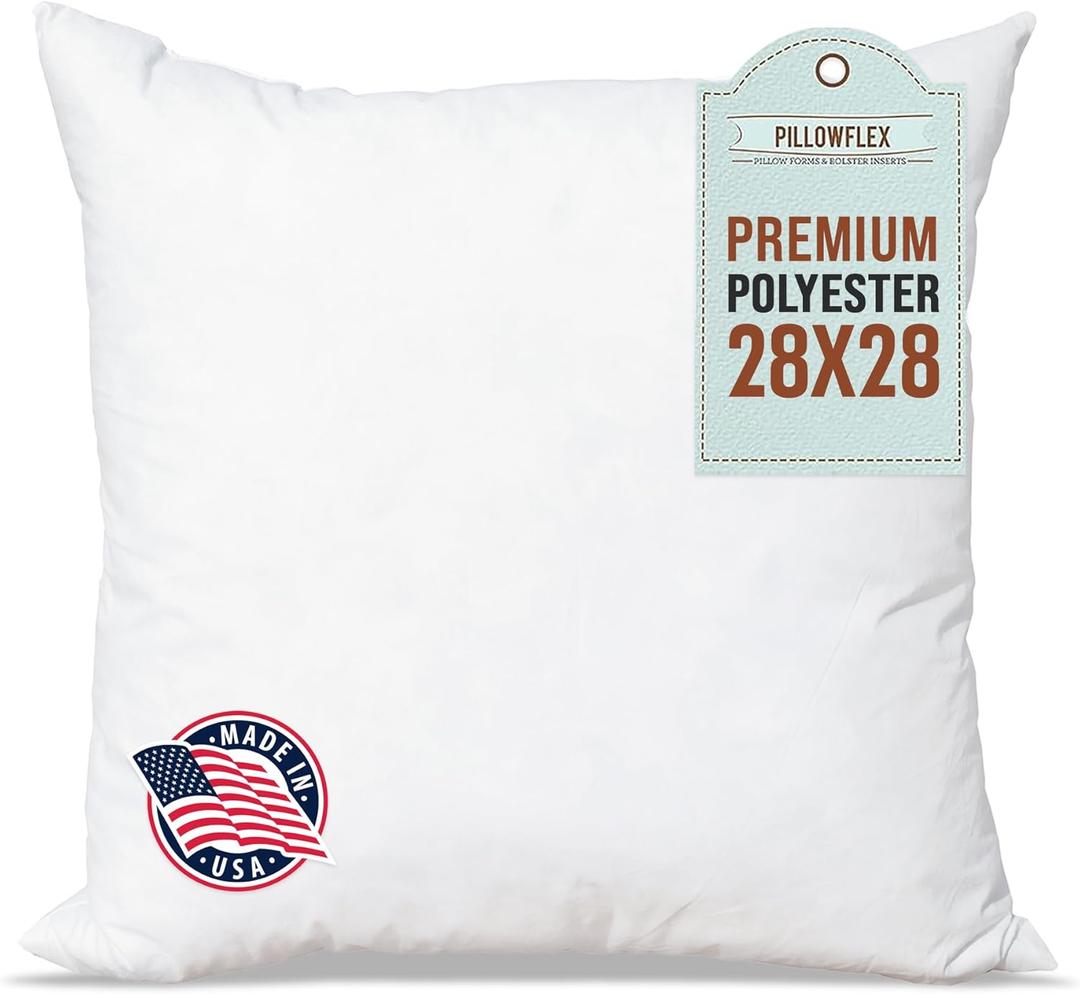 Pillowflex Premium Polyester Throw Pillow Insert - 28x28 - Ultra Soft Square Throw Pillow, Couch Sham, Lumbar, Back, Sofa - Machine Washable - Decorative Accent Form - 1 Soft Pillow, 28 Inch By 28 Inch