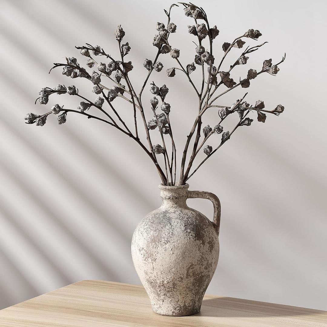Antique Ceramic Vase, 8.3 Inch Terracotta Vase with Handle, Boho Decor Decorative Vase, Rustic Vase for Home Decor, Farmhouse, Living Room, Floor, Wedding, Christmas- Gray (Brown)