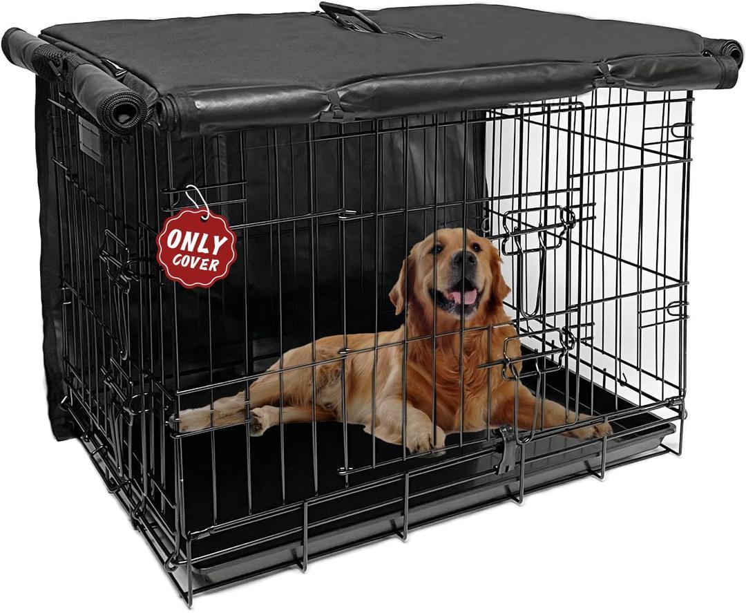 Dog Kennel Cover 42 Inch, Crate Covers for Large Dog Cages with1 2 3 Doors, Privacy Waterproof 600D Oxford Fabric Indoor/Outdoor Black (Only Cover)