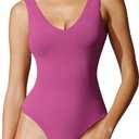 IUGA Bodysuits for Women Tummy Control V Neck Backless Bodysuit Tops Sleeveless Tank Top Body Suits for Women (Pink, M)
