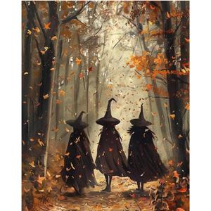 Reivworl Fall Paint by Numbers Kit for Adults, Witch Paint by Numbers, Adult Paint by Number Kits for Gifts and Home Wall Decor 16x20 Inch (Without Frame)