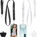 takyu Phone Lanyard, 2 Pack Adjustable Crossbody Neck/Wrist Strap with 2 PcsTether Pads, Secure Hands-Free Compatible for iPhone Samsung Perfect for Nurses, Teachers, Travel, Hiking Black+White