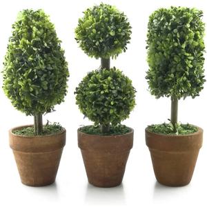 Small Artificial Plants 8.25" Plastic Fake Green Topiary Shrubs with Pot for Home Dcor  Set of 3