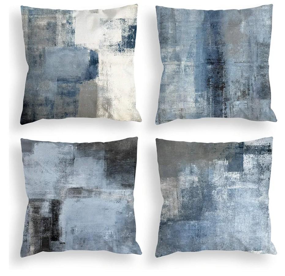 COLORPAPA Blue Throw Pillow Covers 18x18 Set of 2 Decorative Cushion Cover Grey Abstract Art Painting Pillowcase for Sofa Bedroom Living Room Décor