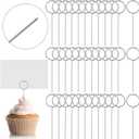 Seajan 100 Pcs Floral Card Holder Picks 2.24 Inch Ring Loop Stainless Steel Pin Small Wire Photo Metal Clip Short Picture Name Place Card Cupcake Memo Note Holder Sticks for DIY Wedding Birthday Food
