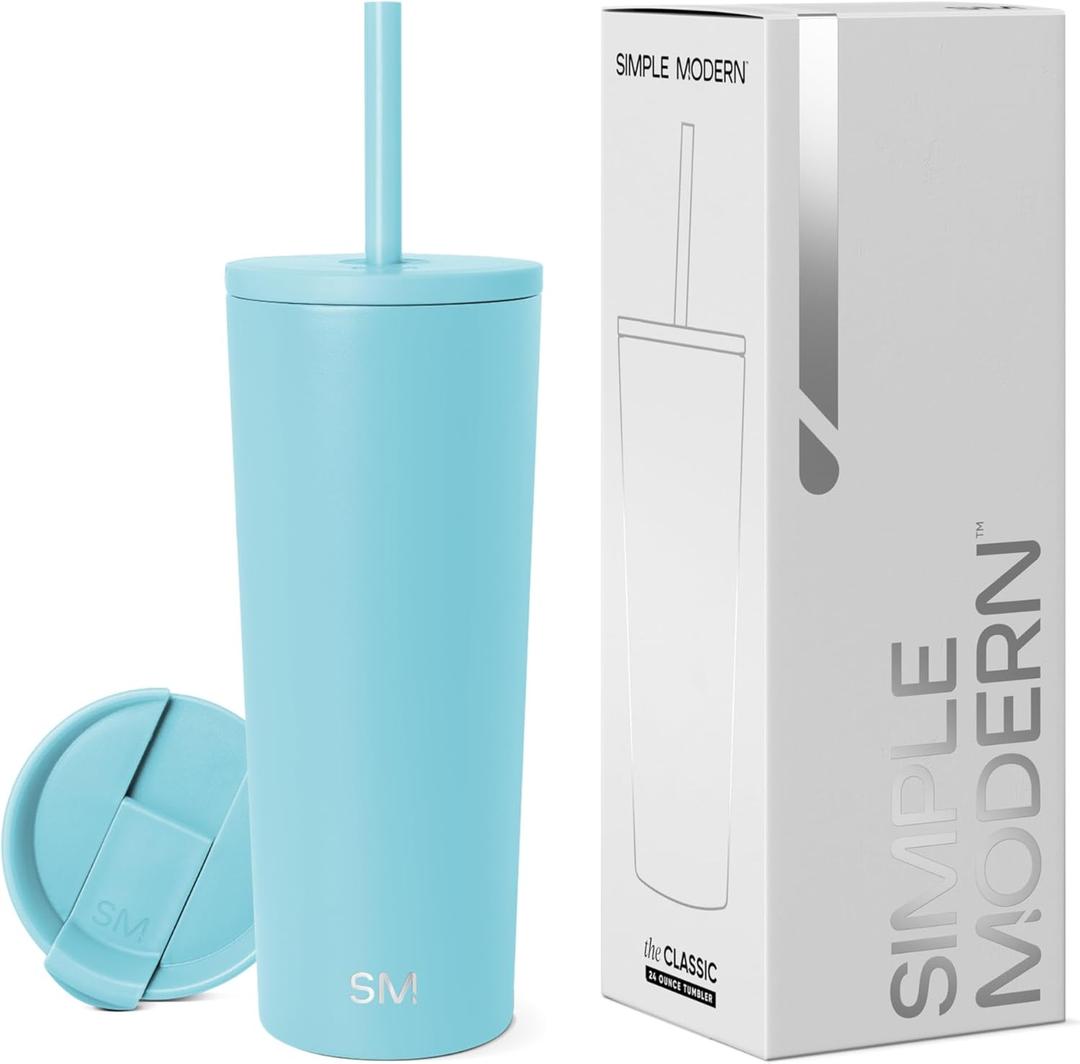 Simple Modern Insulated Tumbler with Lid and Straw | Iced Coffee Cup Reusable Stainless Steel Water Bottle Travel Mug | Gifts for Women Men Her Him | Classic Collection | 24oz | Nantucket Tides