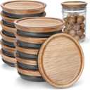 6 Regular Mouth and 6 Wide Mouth Wooden Mason Jar Lids for Ball/Mason Jars, Reusable Acacia Wood Mason Jar Lids with Airtight Silicone Seal Perfect for Dry Food Storage (6PCS-Regular + 6PCS-Wide)