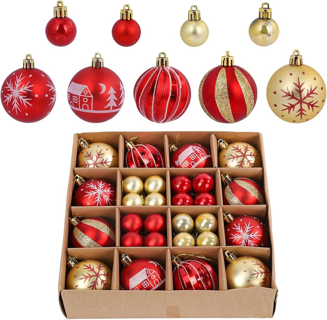 44Pcs Christmas Ball Red and Gold Christmas Ornaments Set for Valentine's Day Backyard Holiday Wedding Party Decor with 12 pcs 2.36 Large and 32 pcs 1.18 Mini Christmas New Year Decorations Balls